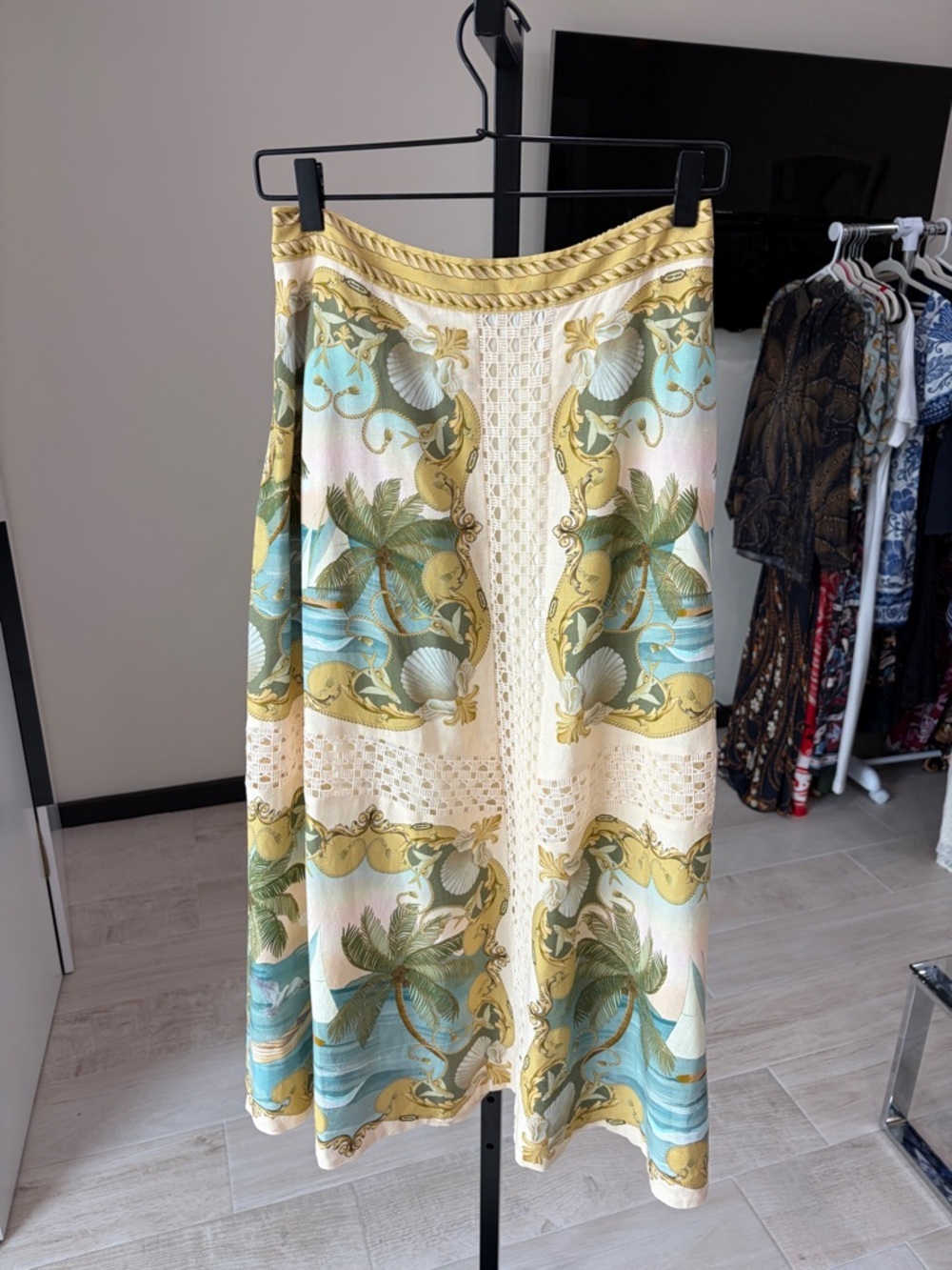FARM Rio Royal Sea Crochet Trim Midi Skirt - Picture 13 of 15